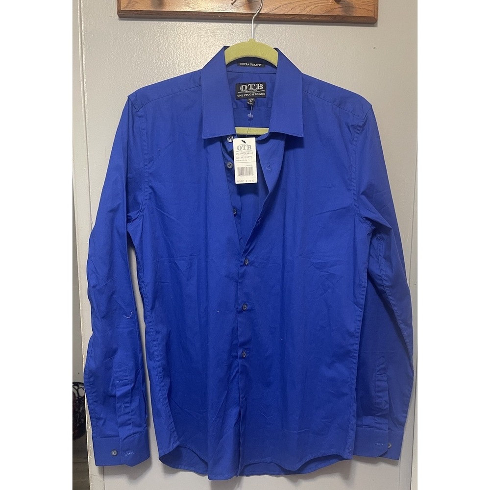 One Tough Brand Royal Blue Long Sleeve Button Up Men's Medium Extra Slim Fit NWT